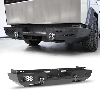 Rear Bumper Assembly Fits for 2024-2025 Tesla Cybertruck, A Set of 2 D-Rings Included, 3-Piece Rear Bumper Assembly, Bumper Main Body, Side Wings And Skid Plate