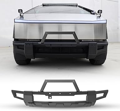 Front Bumper Assembly Fits for 2024-2026 Tesla Cybertruck, Front Bumper Guard, with Side Wings & Bull Bar, Capable for Factory Camera, with License Plate Mounting Holes